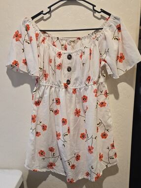 Blush White Romper with Coral Accents